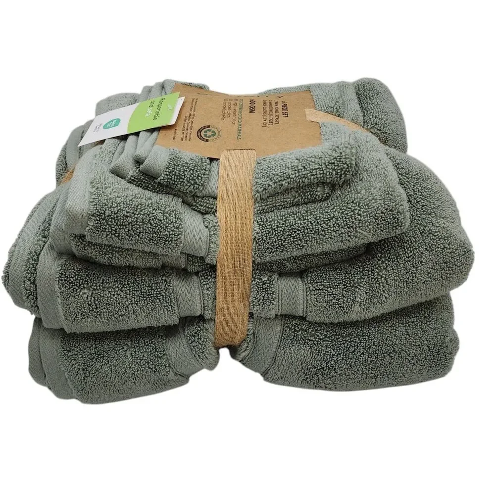 Ecoterry 6pc Dusty‎ Green Bath Towel Set 2 Bath 2 Hand 2 Washcloths